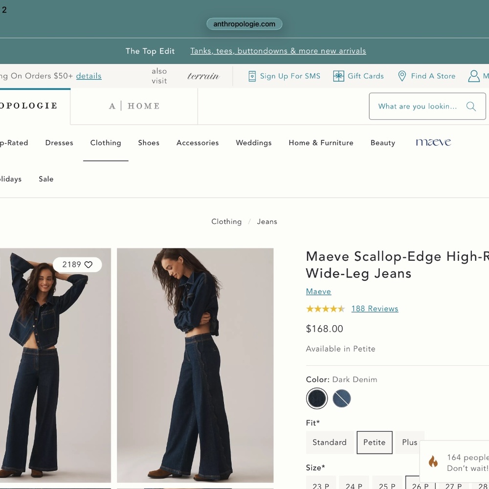 Maeve Scallop-Edge High-Rise Wide-Leg Jeans Maeve size 26p - Picture 7 of 9